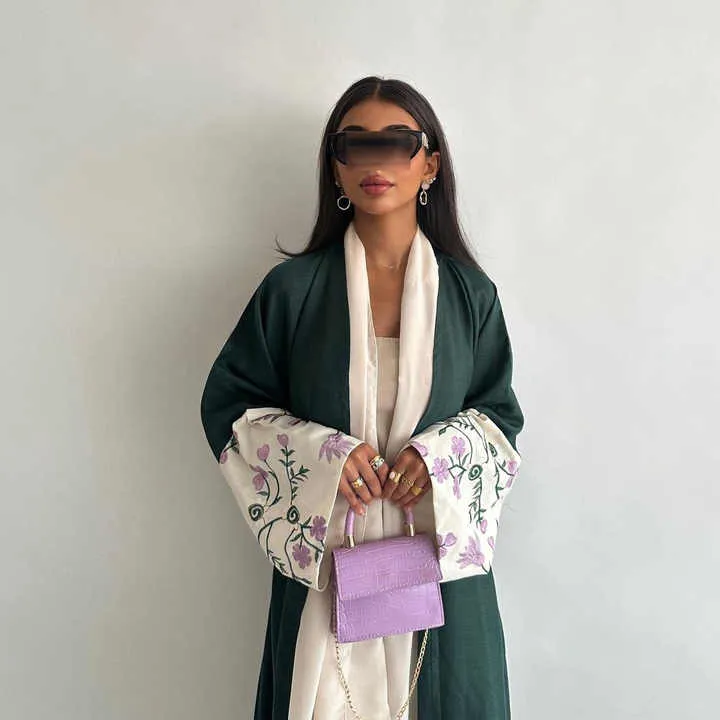 عباية مطرزة بالزهور كارديجان ,Floral Embroidered Abaya Cardigan