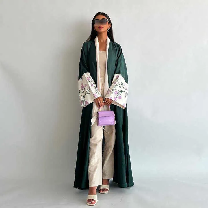 عباية مطرزة بالزهور كارديجان ,Floral Embroidered Abaya Cardigan