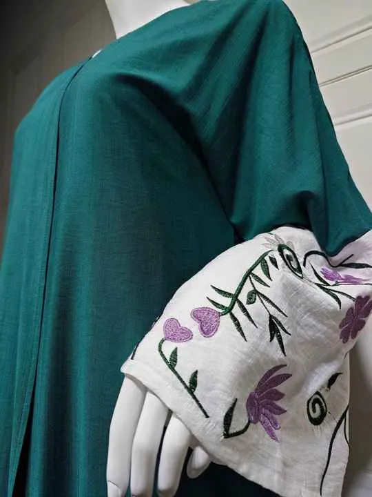 عباية مطرزة بالزهور كارديجان ,Floral Embroidered Abaya Cardigan