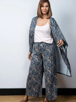 Dana - 3 Pc Cami with Long Pant & Kaftan Set in Indigo & Rose