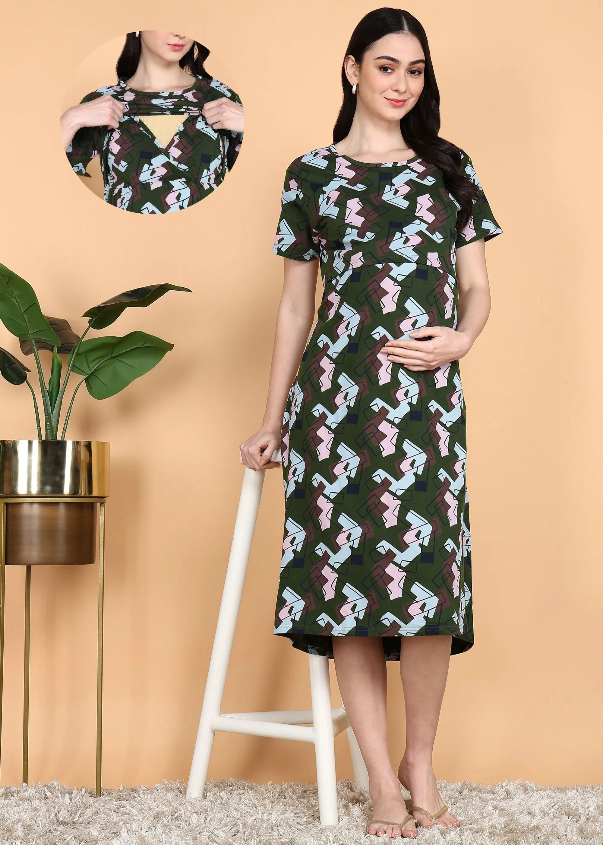 Dark Grey Knitted Cotton Maternity Loungewear Dress