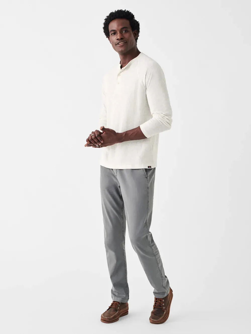 Faherty Cloud Long-Sleeve Henley- Ivory Heather
