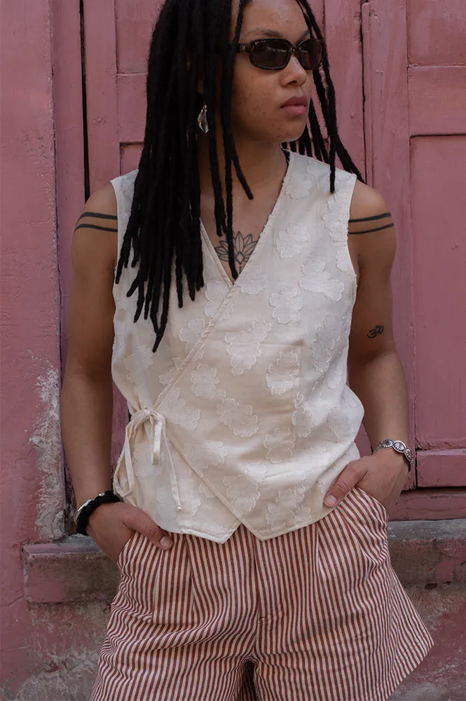 FRNCH Chemzi Cream Wrap Top