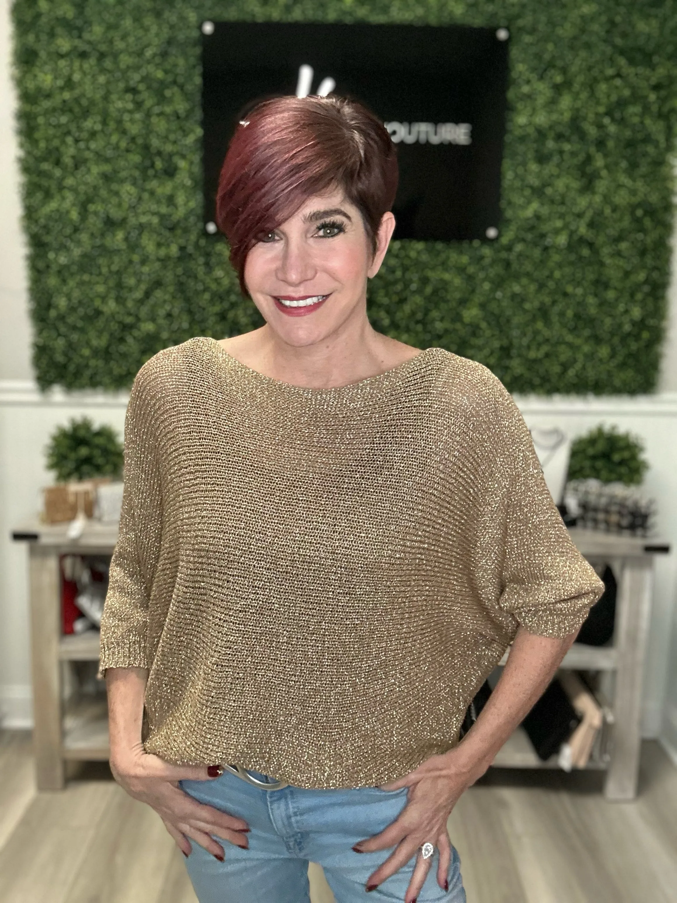 Golden Lurex 3/4 Sleeve Sweater