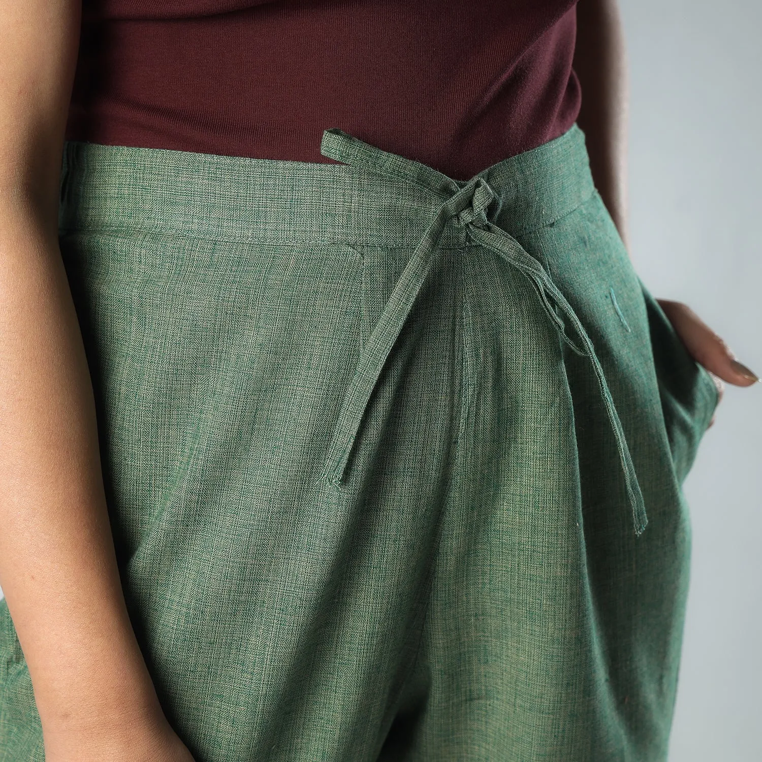 Pistachio Green - Texture Plain Dyed Cotton Relaxed Fit Pant