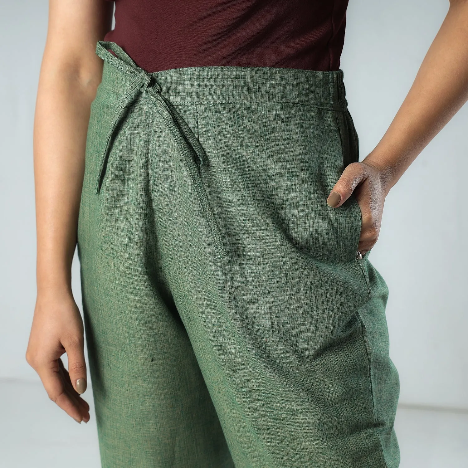 Pistachio Green - Texture Plain Dyed Cotton Relaxed Fit Pant