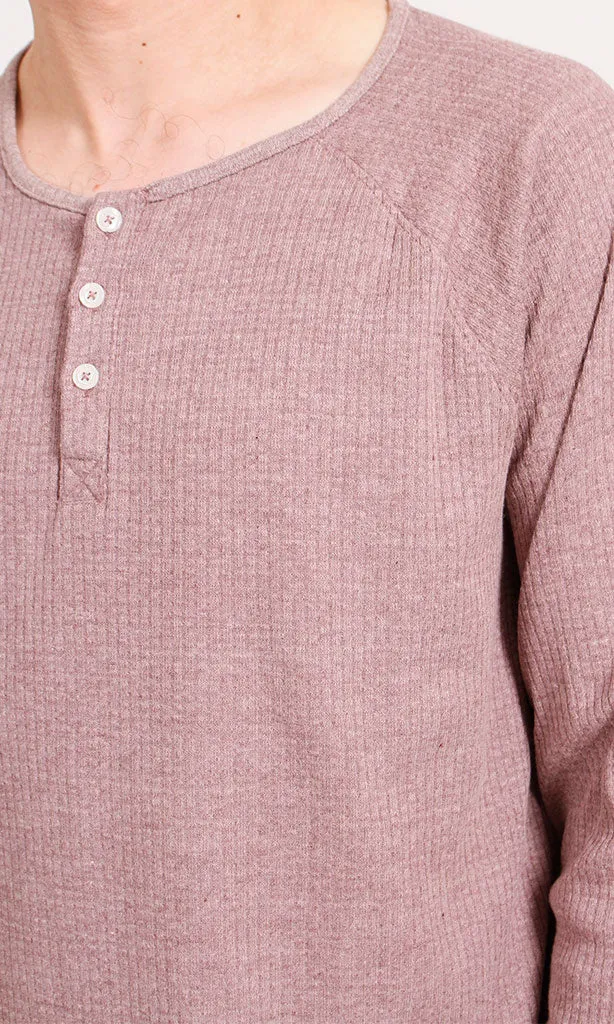 R208534 - Waffle Textured Long-Sleeve Henley Shirt - Mauve