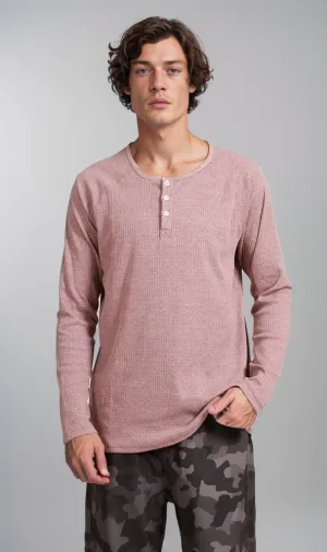 R208534 - Waffle Textured Long-Sleeve Henley Shirt - Mauve