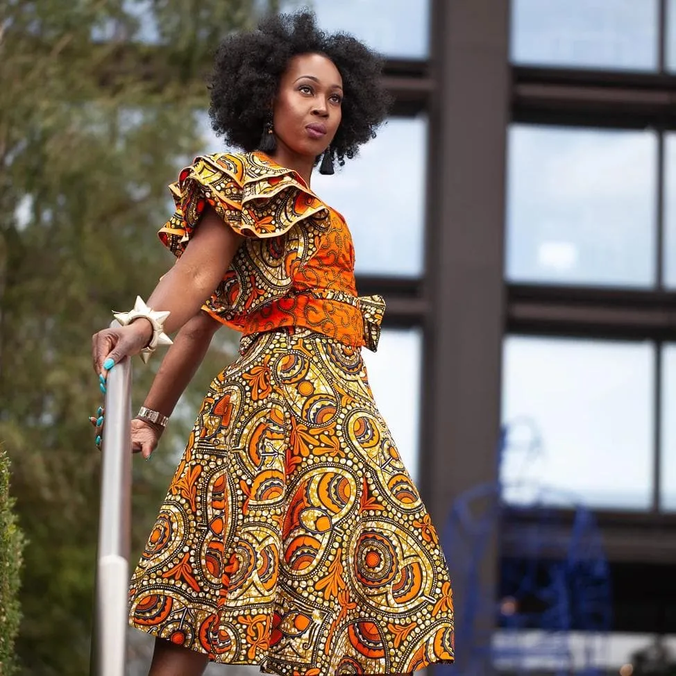 Shaku Shaku African Print Batik Wrap Top - Orange