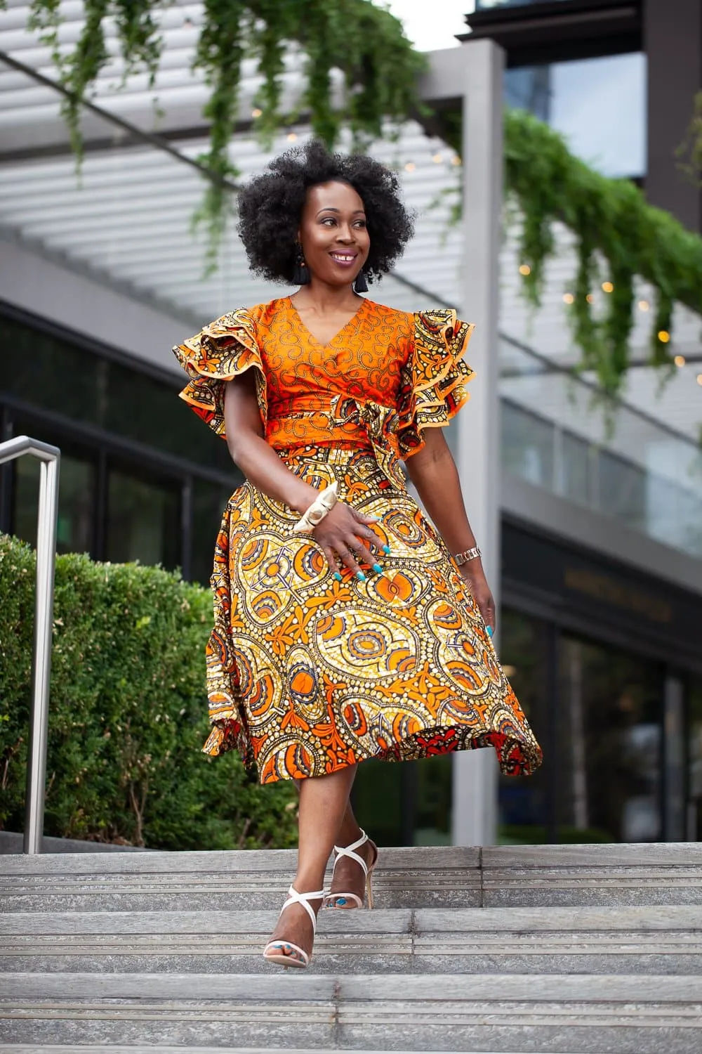Shaku Shaku African Print Batik Wrap Top - Orange