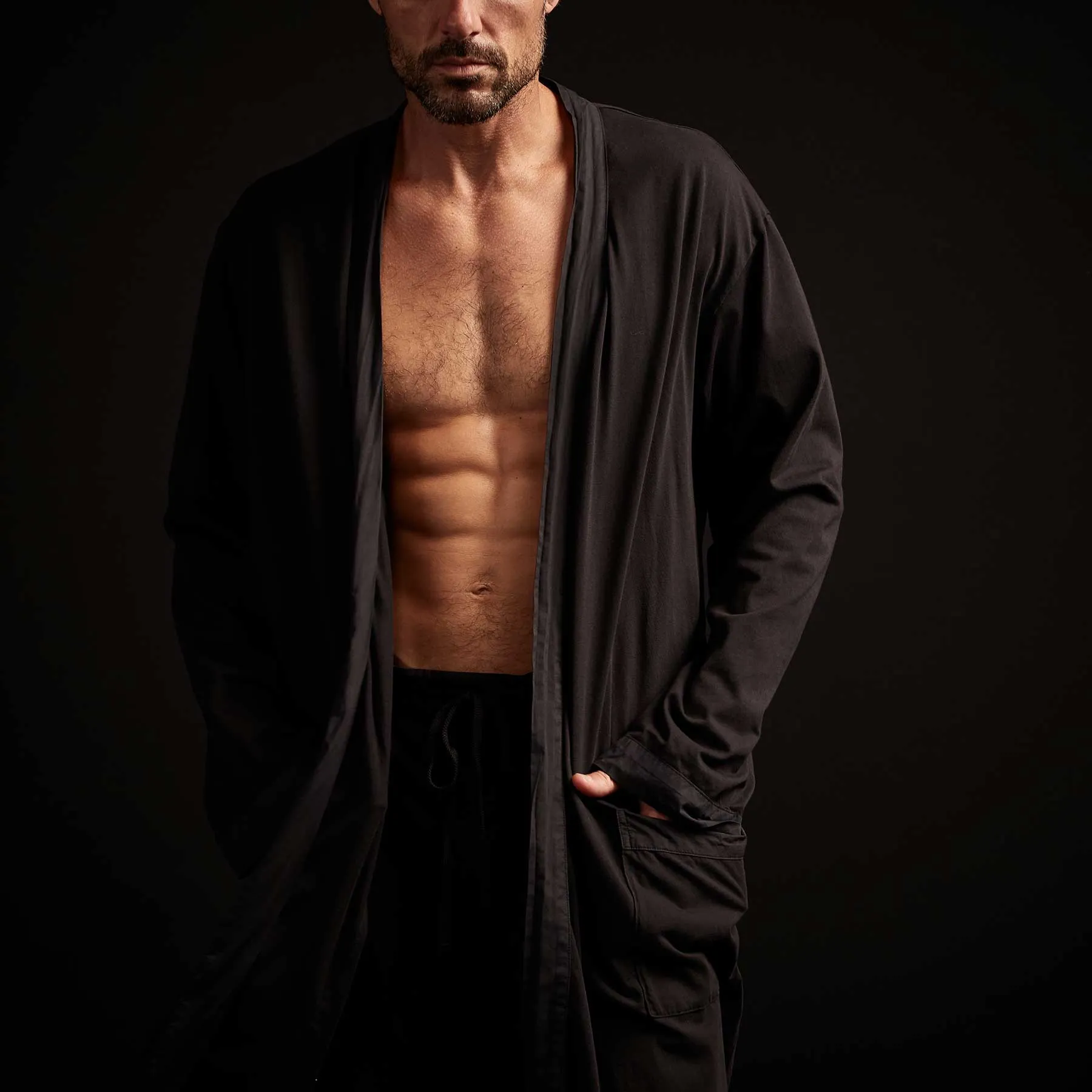 Sueded Jersey Robe - Black