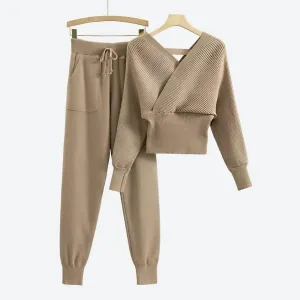 Trendy Cross-Back Knit Loungewear Set