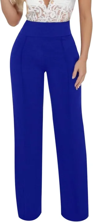 Women Linen Blend Summer Cropped Palazzo Lounge Pants Elastic Waisted Lounge Pants Slim-Fit Trousers Office
