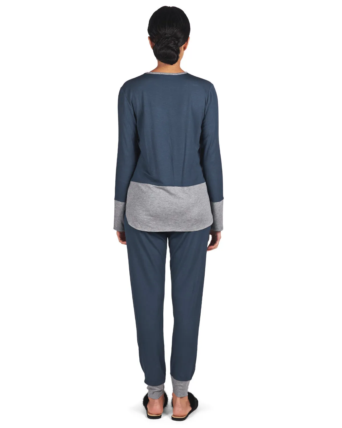 Women's 2 Piece Two Tone Blue and Gray Pajama Set