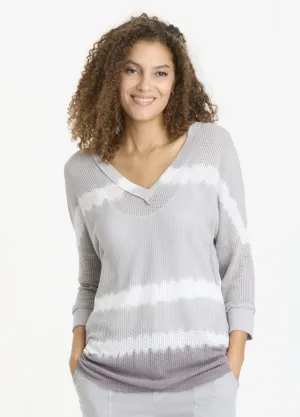 XCVI Wearables, Cotton Mesh, 3/4 Sleeve Mira Pullover in gray tye dye